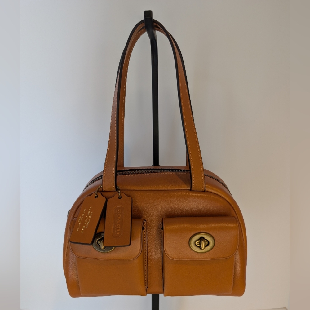 New Coach Twin Turnlock Bag 20 In Toffee - NWT - Archival Collection Dustbag
